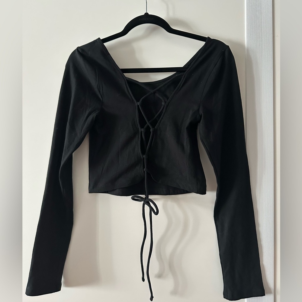 Aeropostale Black Lace-Up Crop Top